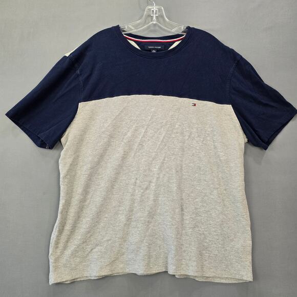 Tommy Hilfiger Blue Gray Shirt Classic Short Sleeves Tee Crew Neck Logo Men's XL - Picture 1 of 8